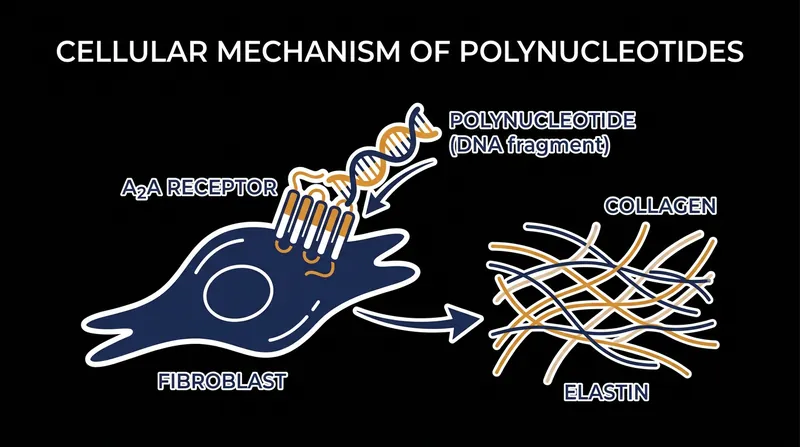 Polynucleotides act as biological messengers, binding to cell receptors to stimulate the production of new collagen and elastin.