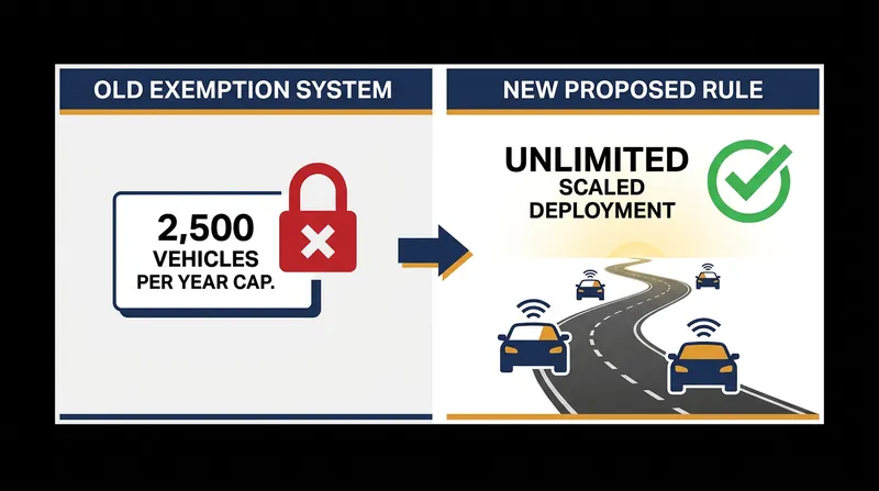 The proposed rule change would eliminate the strict 2,500-vehicle annual cap that currently limits robotaxi deployment.