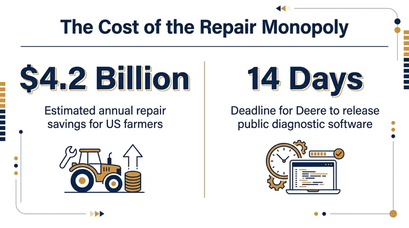 Advocacy groups estimate the settlement will return billions of dollars to the agricultural sector by opening the repair market to competition.