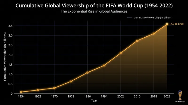 Cumulative tournament viewership skyrocketed following the introduction of global satellite broadcasting.