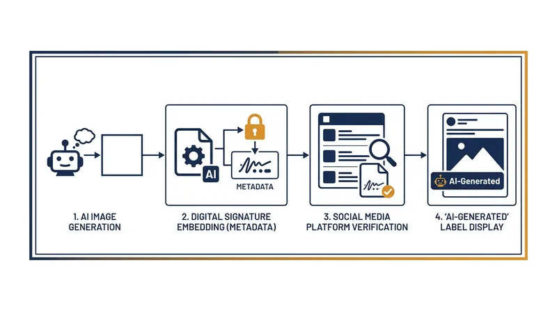 How C2PA metadata travels from the point of AI generation to the end user's social media feed.