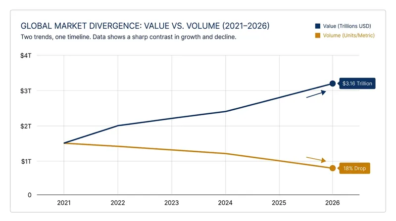 The divergence: Deal value hits record highs while the actual number of transactions plummets.