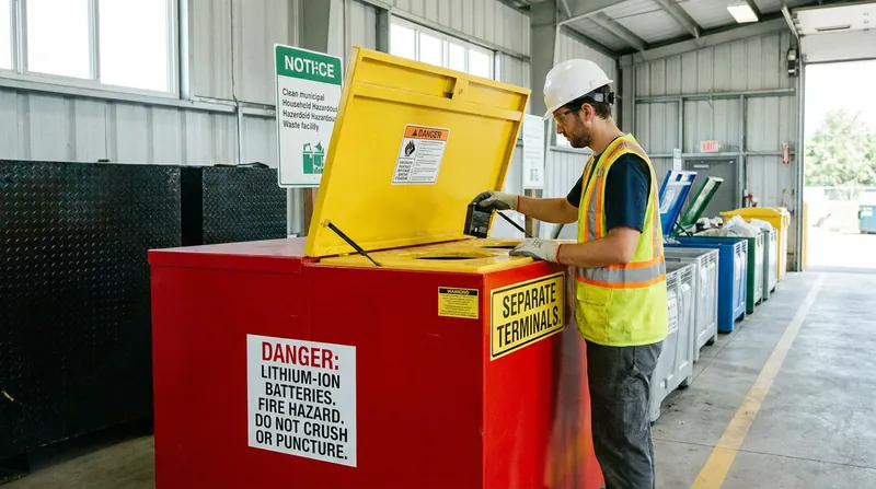 Recalled lithium-ion batteries must be taken to specialized hazardous waste facilities, not thrown in household trash.