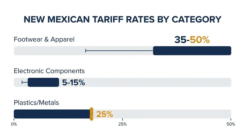 The new duty structure heavily targets finished consumer goods and textiles to prevent transshipment.