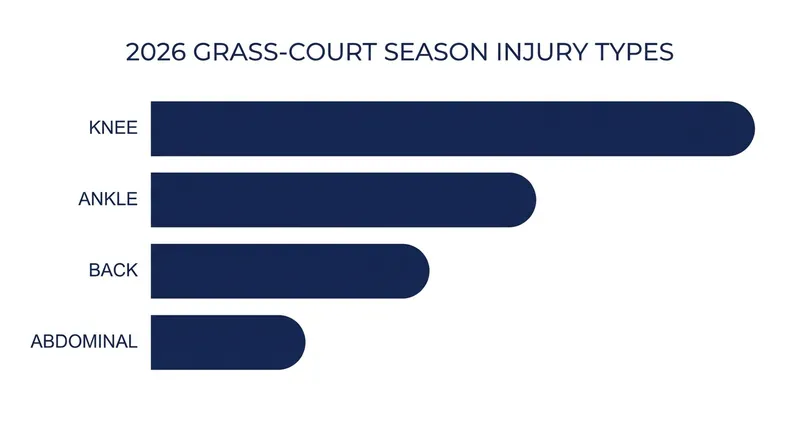 Knee and lower-body injuries remain the most common physical setbacks during the grass-court swing.