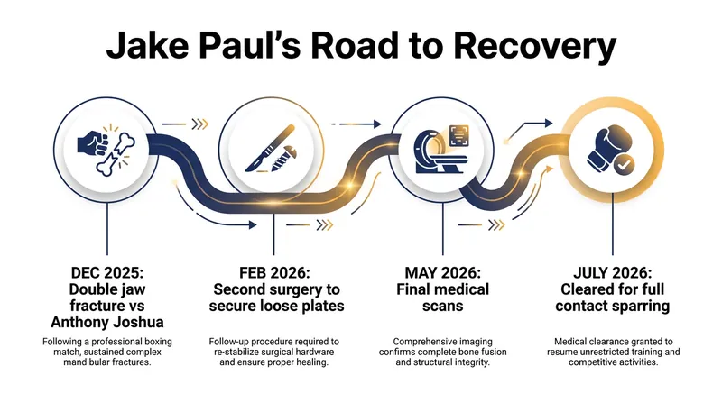 Timeline of Jake Paul's injury and rehabilitation.
