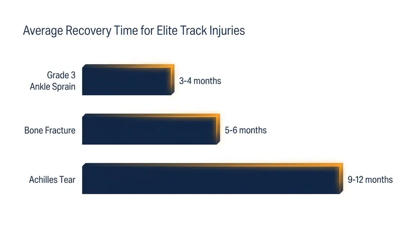 Elite track athletes face grueling recovery timelines depending on the severity of lower-limb injuries.