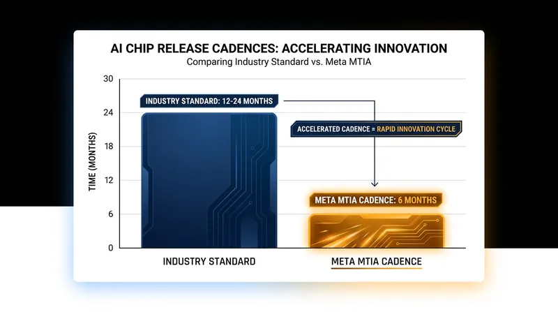 Meta plans to release a new generation of custom AI silicon every six months, significantly outpacing the traditional semiconductor industry cycle.