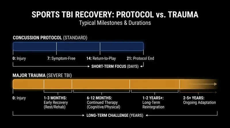 While minor concussions require a 21-day protocol, severe trauma recoveries are measured in years.