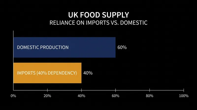The UK imports roughly 40 percent of its food, leaving it highly exposed to international market shocks driven by ecosystem degradation.