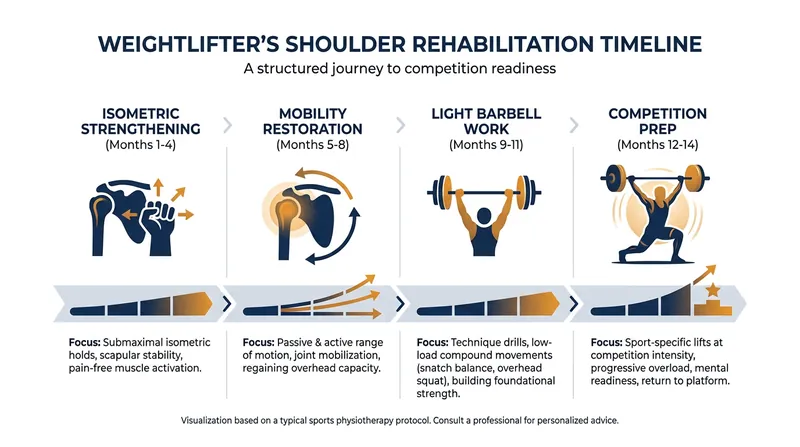The grueling 14-month rehabilitation timeline required to heal a severe shoulder strain.