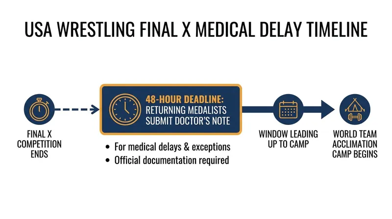 USA Wrestling's medical delay provision requires a doctor's note 48 hours before weigh-ins.