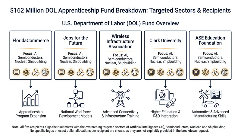 Five national intermediaries will distribute the funds to employers across critical tech and defense sectors.