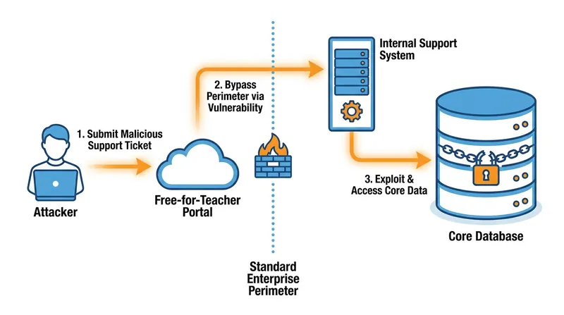 Attackers utilized a vulnerability in a free tier of the software to access the broader institutional database.