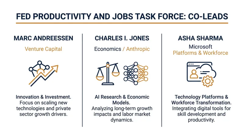 The leadership trio brings venture capital, academic economics, and enterprise scaling expertise to the Fed's review.