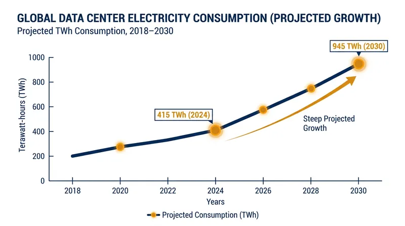 Global data center power demand is projected to more than double by 2030, driven primarily by AI workloads.