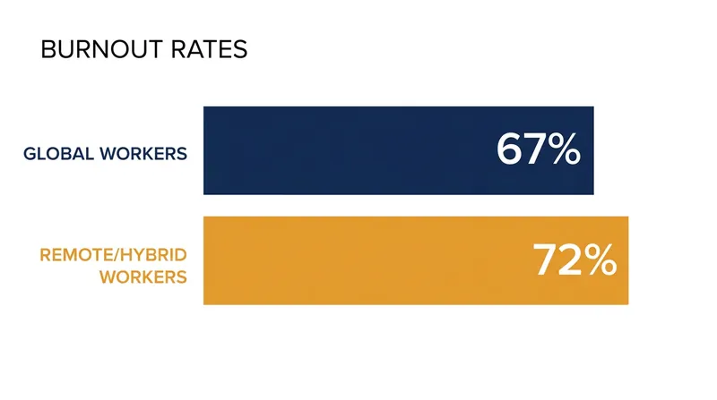 Remote and hybrid employees report higher rates of burnout due to blurred work-life boundaries.