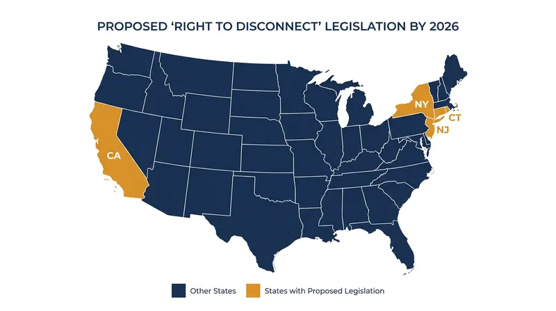While there is no federal law, several U.S. states are actively considering right-to-disconnect legislation.