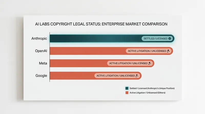 Anthropic's settlement provides it with a unique 'clean' legal status compared to its primary competitors.