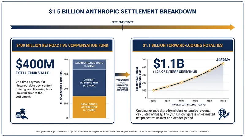How the landmark $1.5 billion settlement is structured to compensate creators for both past use and future revenue.