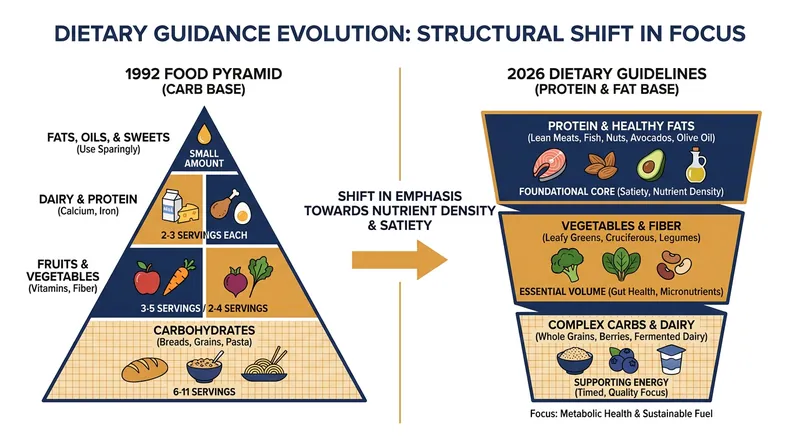A visual comparison of the historic shift in macronutrient prioritization.