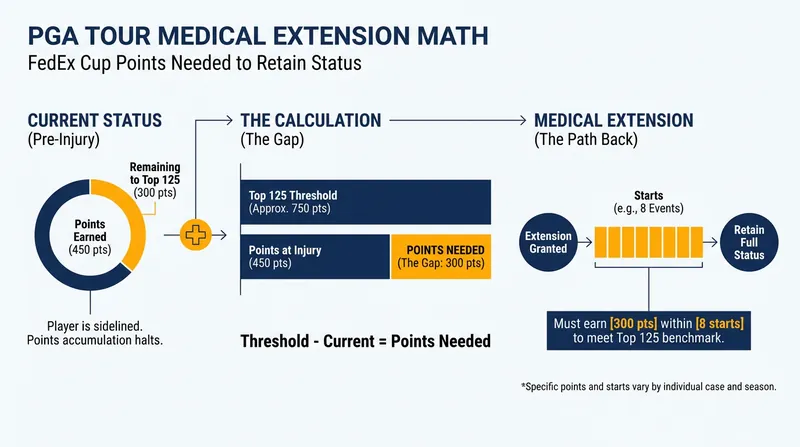 Players on medical extensions must earn a specific number of FedEx Cup points within their allotted starts to retain their tour cards.