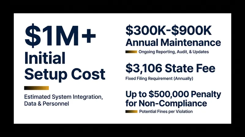 Estimated compliance costs and penalties associated with the new corporate reporting mandates.