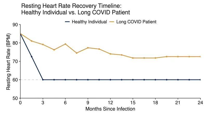 Longitudinal data shows resting heart rates remaining elevated for months or years in Long COVID cohorts.