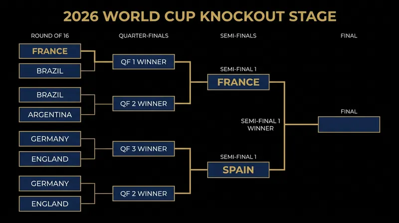 The tournament bracket sets up a massive semi-final clash between France and Spain.