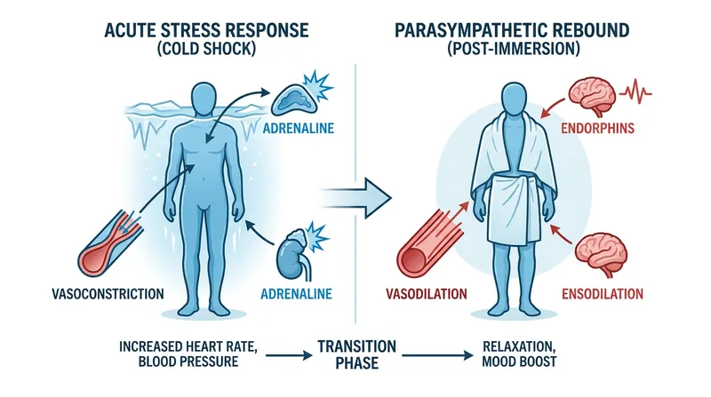 The physiological shift from acute stress to parasympathetic rebound is a primary driver of cold therapy's mental health benefits.