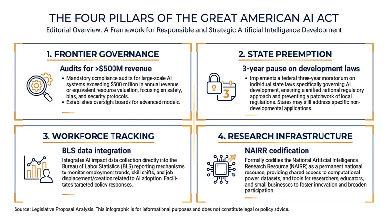 The 269-page discussion draft organizes U.S. AI policy around four primary pillars.