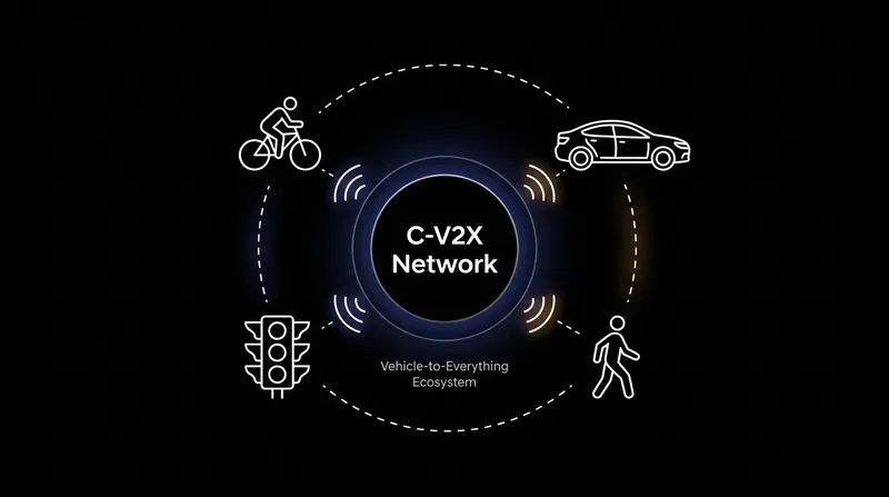 A fully realized V2X network connects all road users and infrastructure into a single, cooperative safety web.
