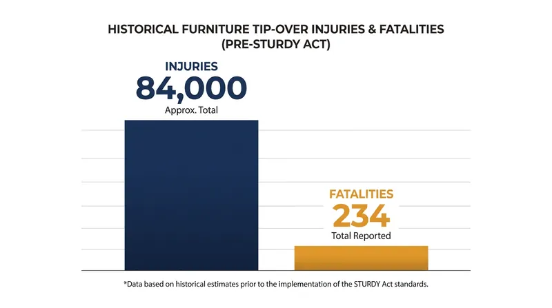 Historical data highlights the severe risks posed by unregulated, top-heavy furniture.