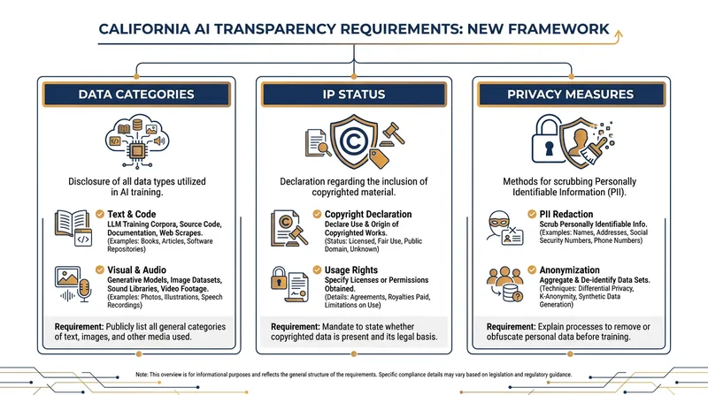 The new law requires developers to break down their datasets across several key compliance categories.