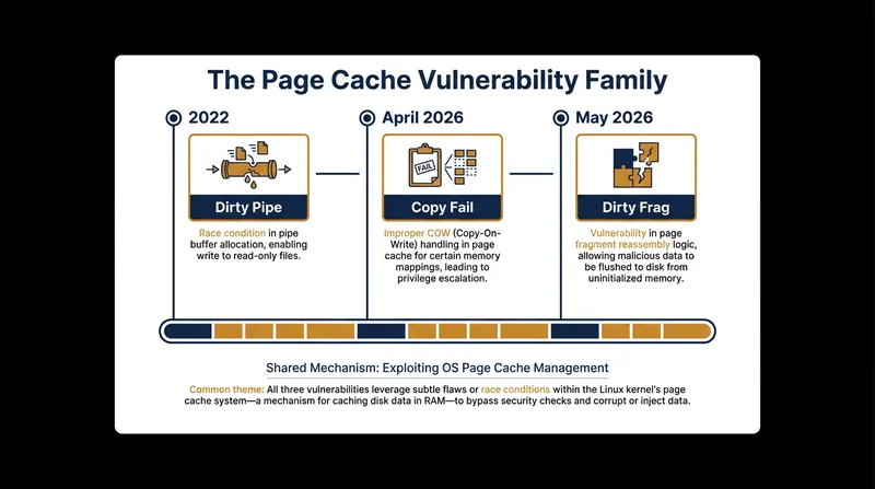 Dirty Frag is the third major vulnerability to exploit the Linux kernel's page cache mechanisms.
