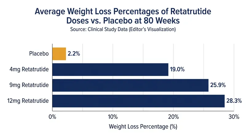 Participants on the highest dose of retatrutide lost an average of 28.3% of their body weight over 80 weeks.