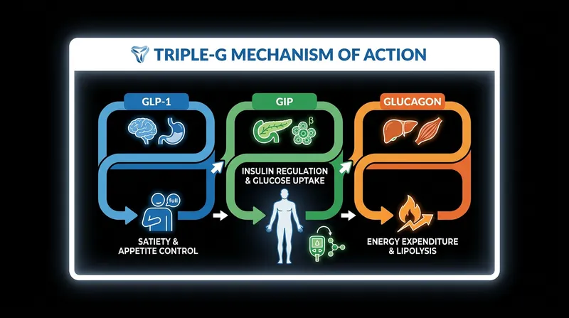 Unlike earlier medications, retatrutide activates three separate hormone receptors to orchestrate a comprehensive metabolic reset.