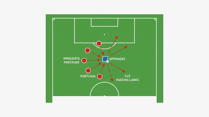 Out of possession, Portugal relies on an aggressive counter-press to win the ball back high up the pitch.