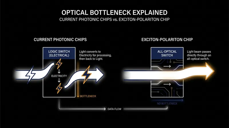 Current photonic chips lose efficiency by converting light to electricity for decision-making. Exciton-polaritons keep the entire process in the optical domain.