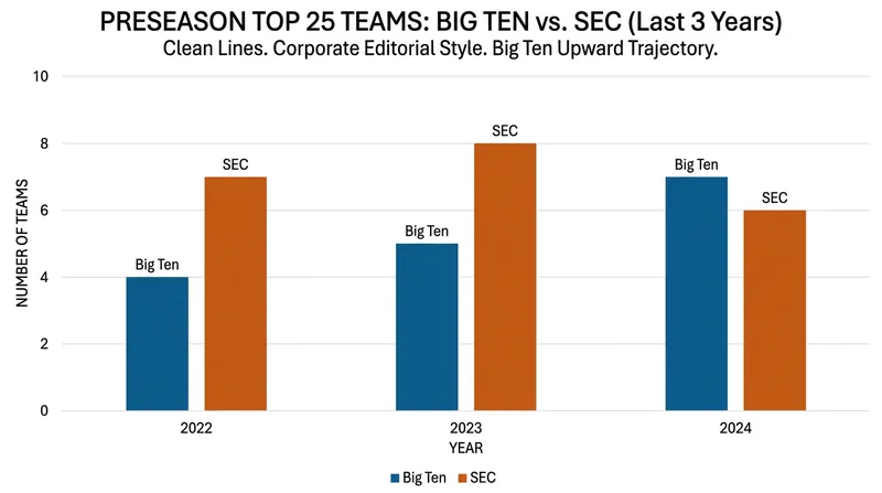 The Big Ten's depth has increasingly challenged the SEC's traditional dominance in preseason polls.