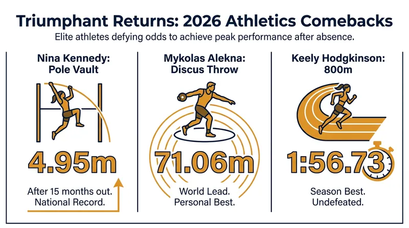 Recent world-class marks achieved by athletes returning from or actively managing injuries.