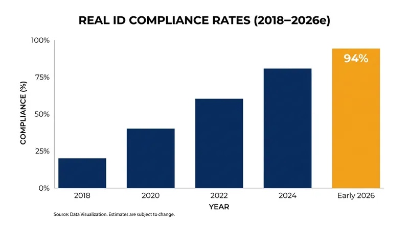 Following the May 2025 enforcement deadline, the vast majority of U.S. travelers now carry compliant identification.