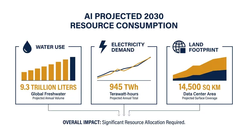 Projected global resource consumption of AI data centers by 2030.