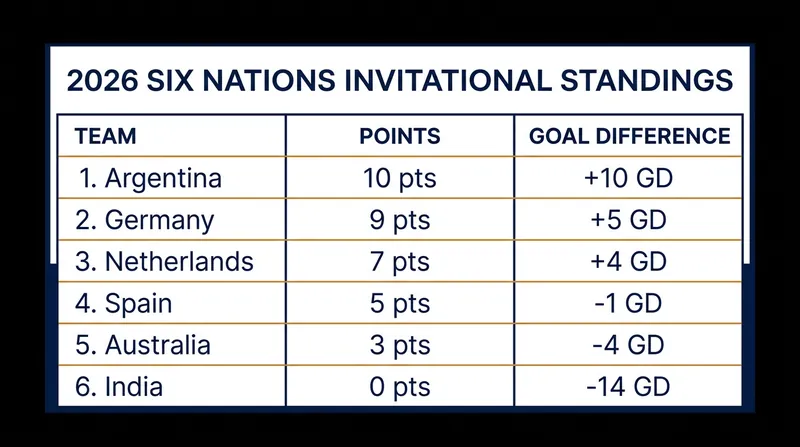 Current standings after four of five rounds at the Terrassa Six Nations Invitational.