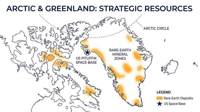 Greenland's vast rare-earth mineral deposits and strategic Arctic positioning are central to U.S. acquisition demands.