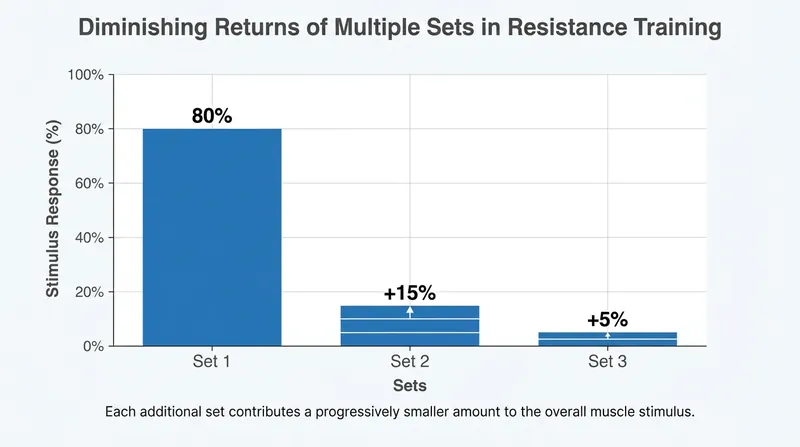Research shows the vast majority of muscle stimulus occurs during the very first set of an exercise.