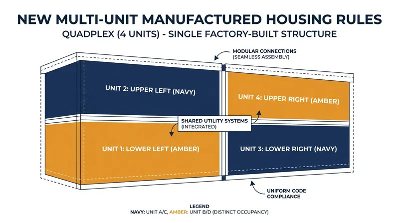 The updated HUD Code legalizes the factory construction of duplexes, triplexes, and quadplexes.