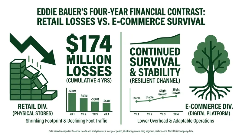 Eddie Bauer's physical retail operator suffered heavy losses while its digital operations remained viable.