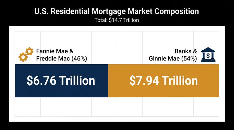 Fannie Mae and Freddie Mac back nearly half of all residential mortgages in the United States.