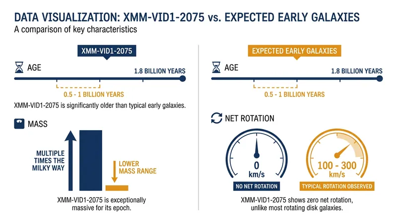 The kinematic profile of XMM-VID1-2075 defies the standard model of early galaxy formation.
